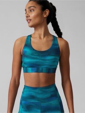 Athleta Sports Bra Size Small Teal Blue Print Medium Support Racerback Bra
